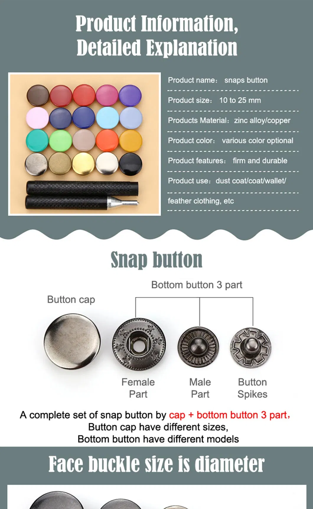 Accept Customization Metal Snap Button for Leather Clothing Clothes Snap Button